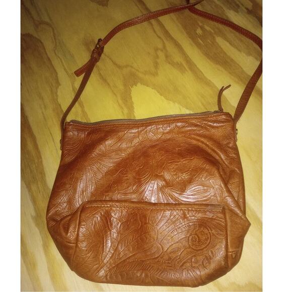 American Leather Co. Leather Embossed Tan Pocketbook Crossbody - Picture 1 of 3
